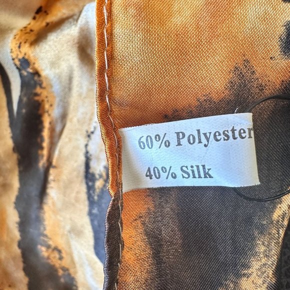 Boutique Silk Blend Multi Color Brown Yellow Red Abstract Print Scarf - Picture 6 of 8